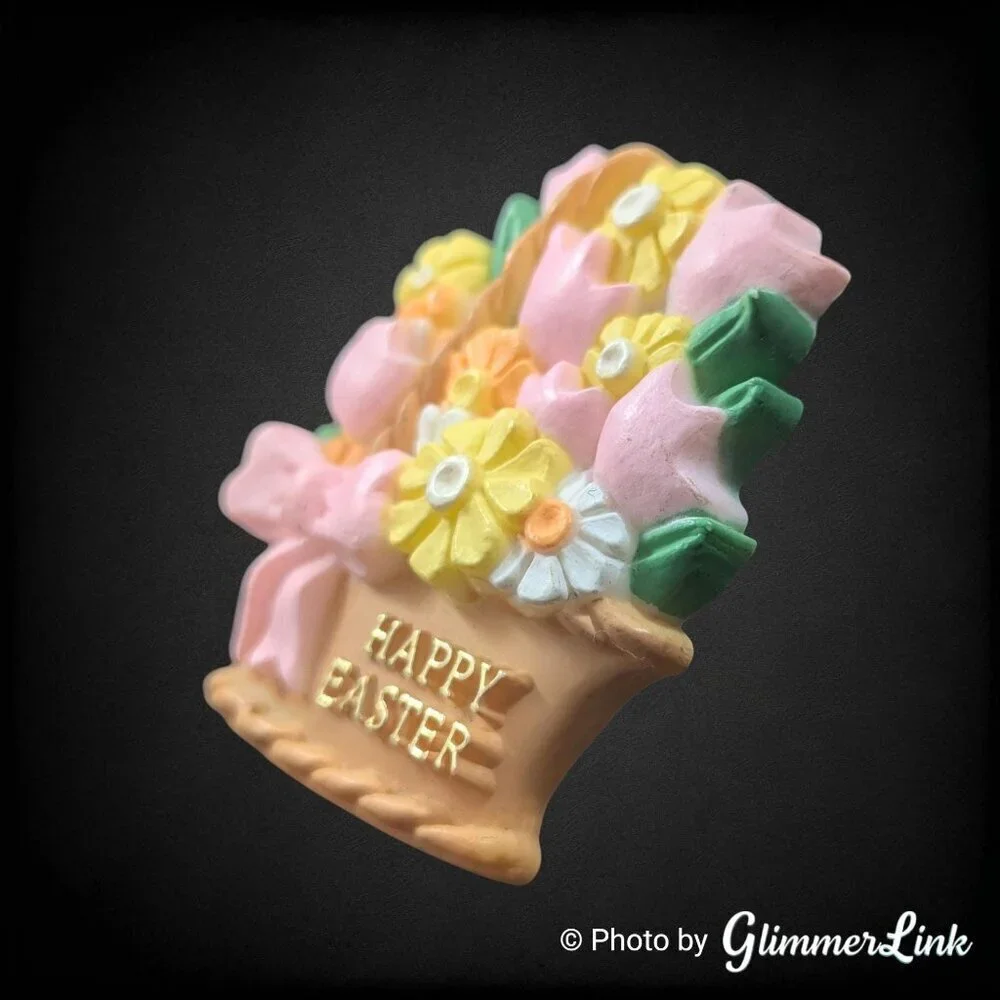Vintage American Greetings Happy Easter Basket Flowers Brooch